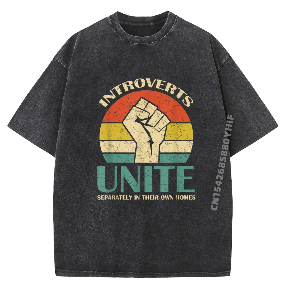 

Классические футболки с принтом Introverts Unite Separately In Their Футболка с рисунком Мужские топы Футболки Винтажная стираная одежда