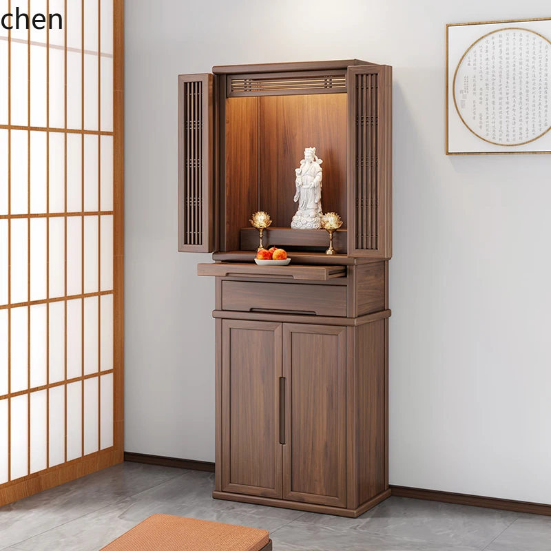 

ZML black walnut vertical cabinet household Buddhist platform Bodhisattva with door Buddhist hall God of Wealth Guanyin cabinet