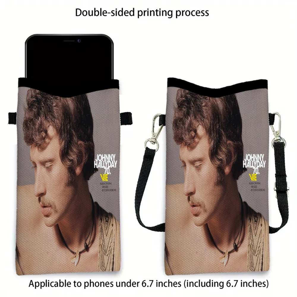 Johnny Hallyday Handytasche mit Umhängeband, exquisiter Musterdruck, Umhängetasche, Umhängetasche, Handytasche 3.3 – Detail 6