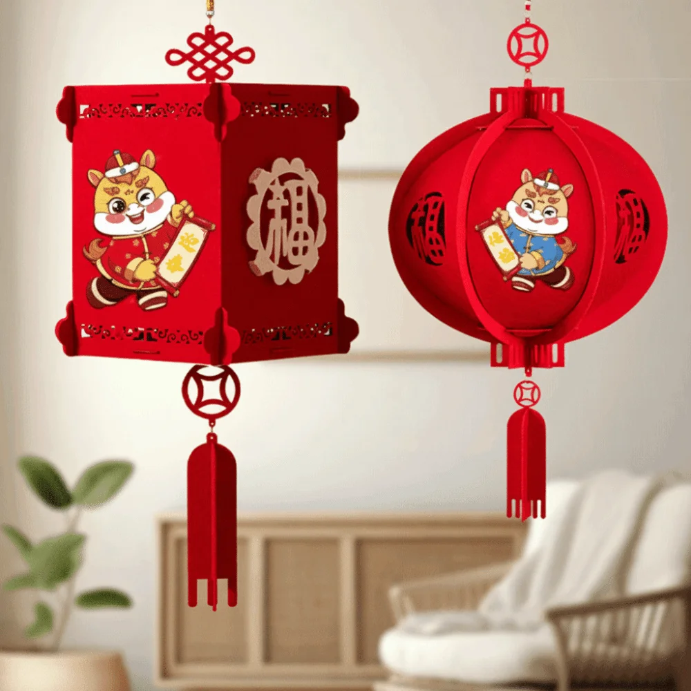 

2Pcs Fu Character Red Decorative Lantern Hanging with Tassel Chinese New Year Lantern Good Luck Widely Use