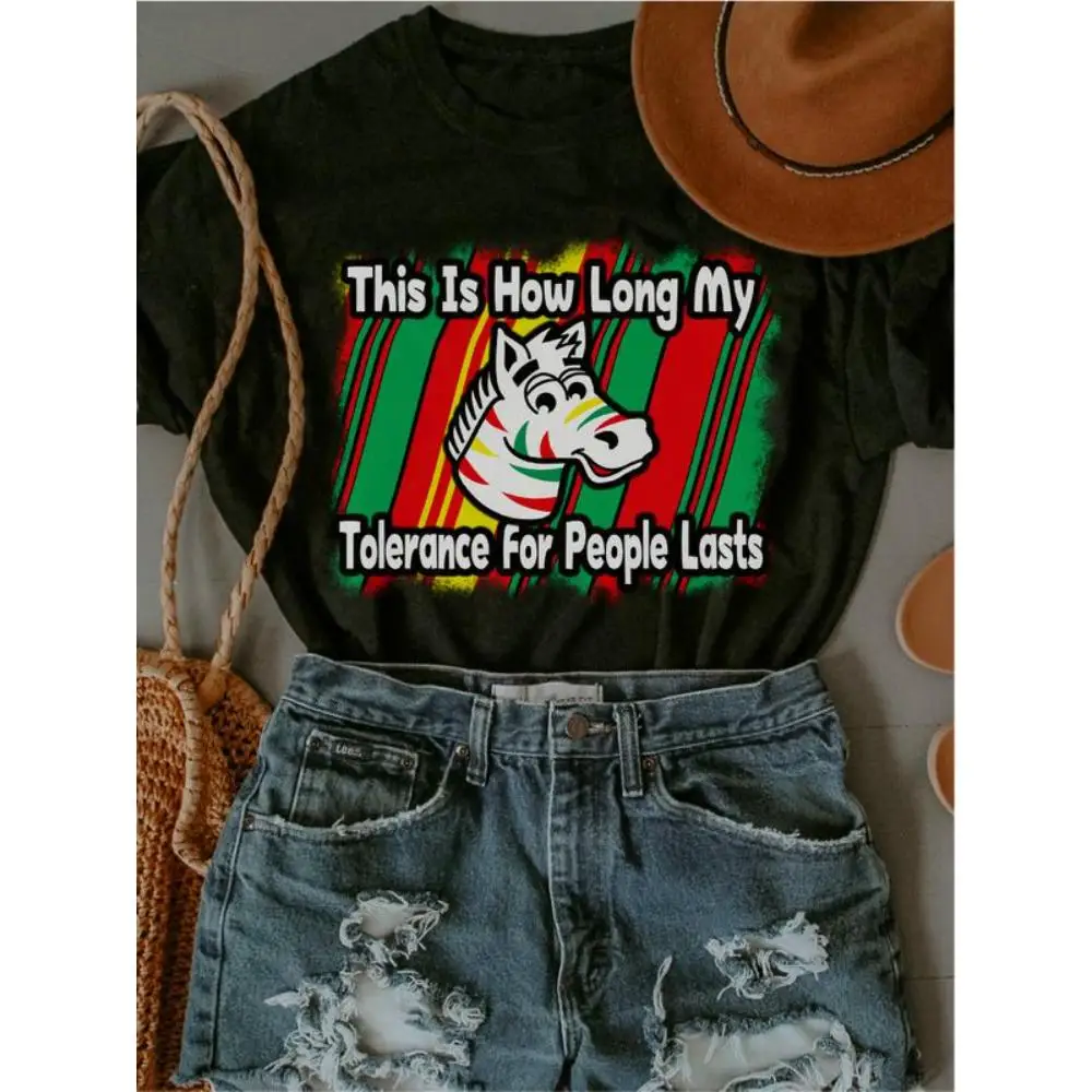 

Women's Funny Zebra T-Shirt | "My Tolerance For People" Sarcastic Quote Graphic Tee | Humorous Anti-Social Gift Top