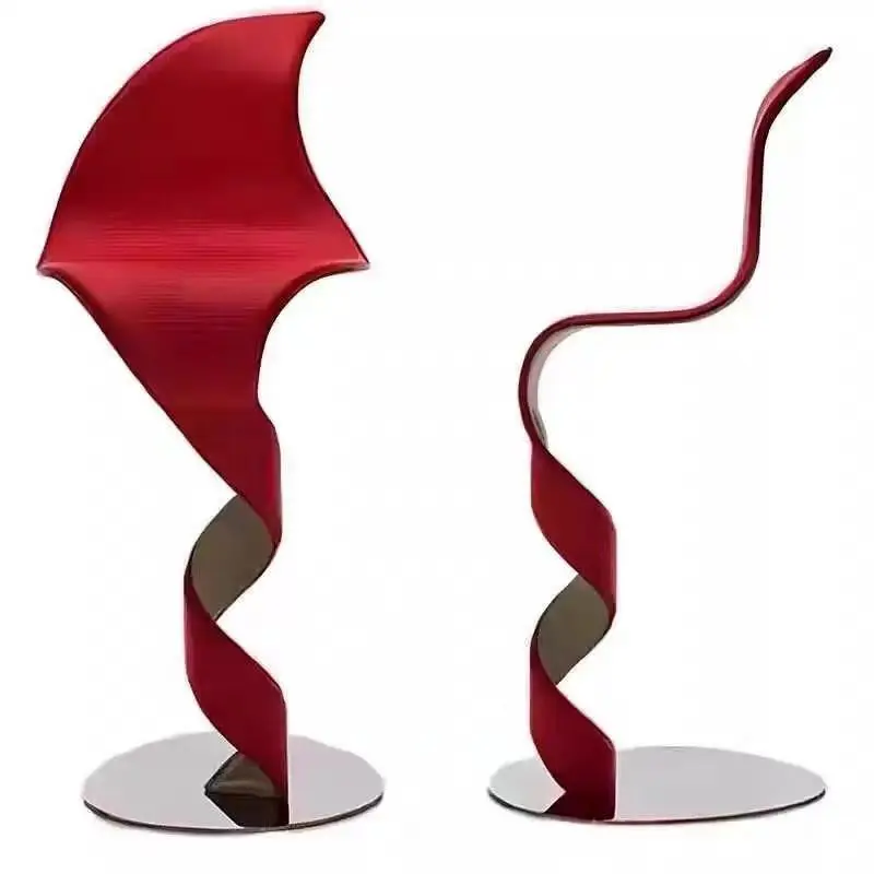 

Designer special-shaped bar chair art twist stainless steel iron bar chair hotel front desk light luxury style back chair