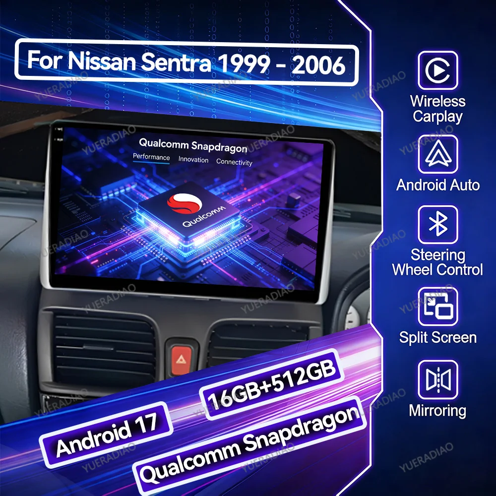 Android 17 Car Radio For Nissan Sentra 5 B15 1999 - 2006 Wireless Carplay Auto Multimedia Video Player GPS NAVI 4G WIFI QLED DSP