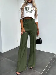 Fashion Commuting Two Piece Set Women Printed Cropped Top Pant Sets Casual Office Ladies Suits Streetwear 2024 Spring Summer New