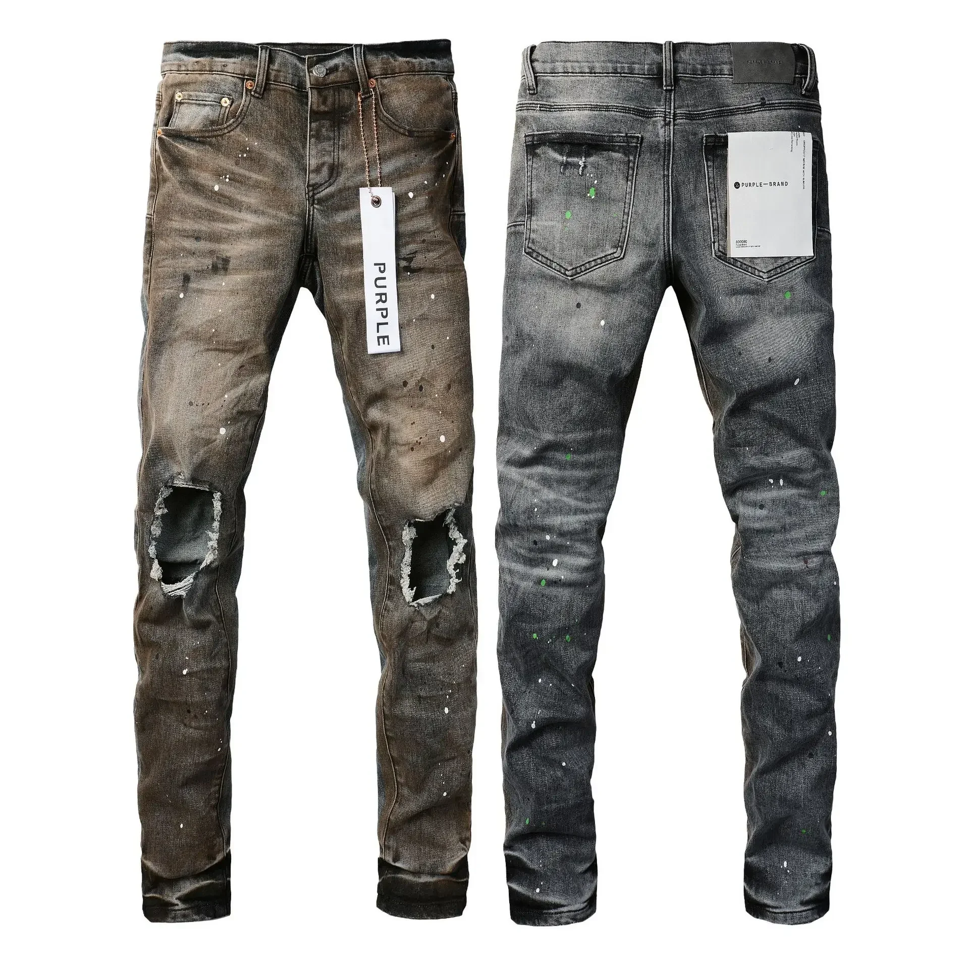 2024 New Purple Brand jeans with high street distressed dual tone wash Repair Low Rise Skinny Denim pants