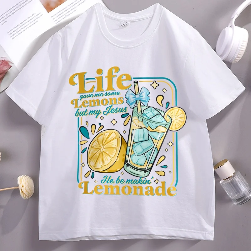 

Life Gave Me Some Lemons T Shirt Summer Men Women My Jesus Lemonade Tee Faith Youth T-shirts Casual Round Neck Short Sleeve Tee