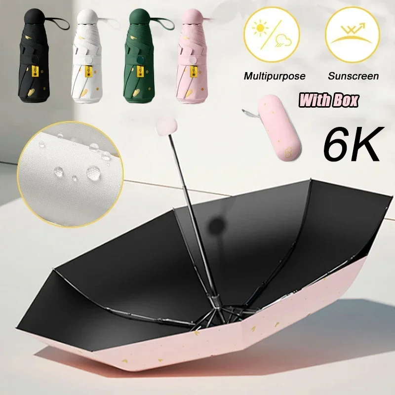 Mini Portable Folding Sunshade Women Sun Protection Uv Protection Compact Rain Sun Umbrella Luxury Style Black Rubber Handle