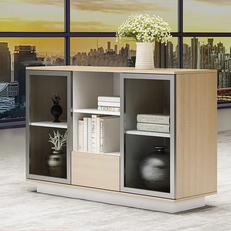 

Mobilier de bureau Wooden open shelf cabinet with glass door led light File cabinet office furniture