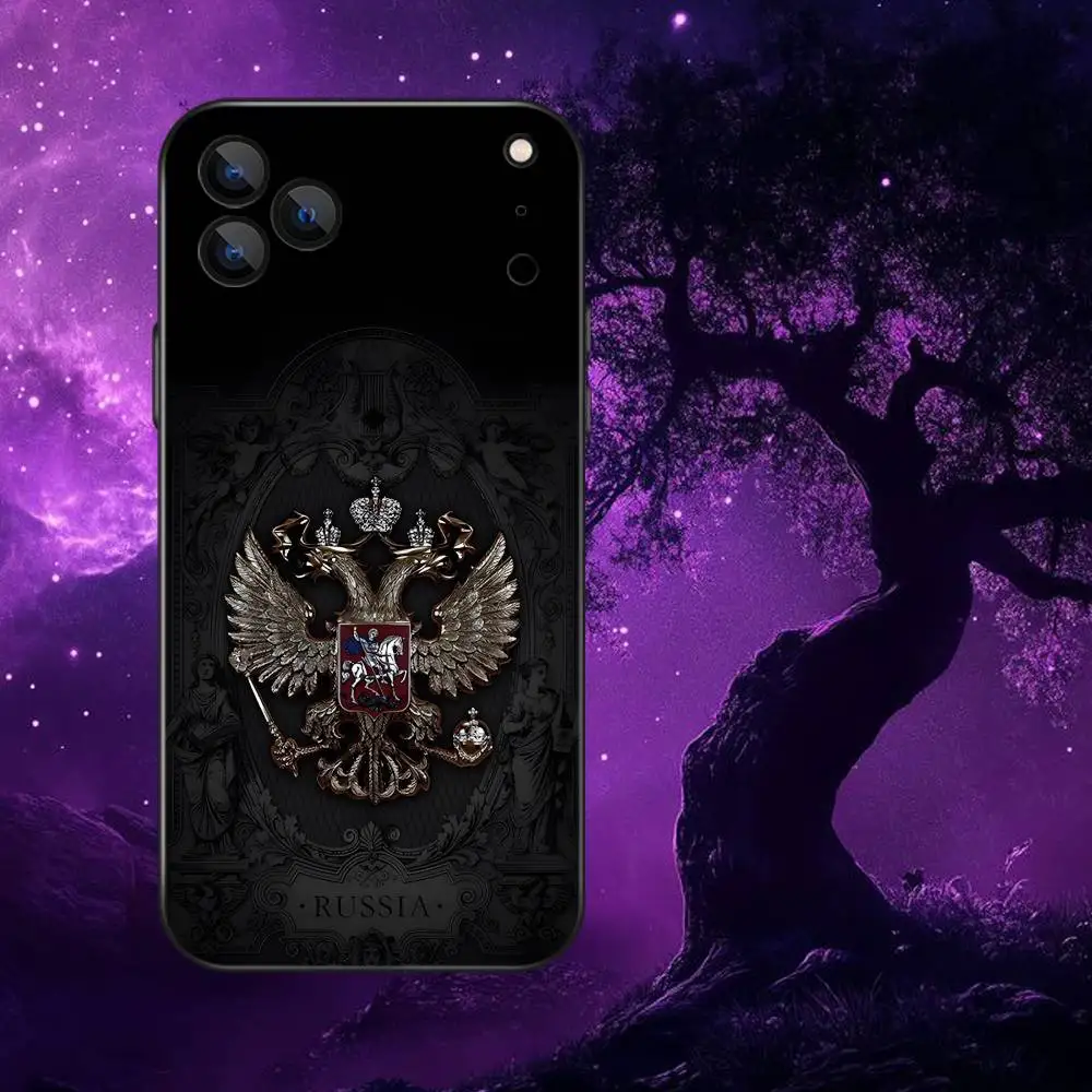 Etui na telefon z flagą Rosji dla iPhone'a 17, 16, 15, 14, 13, 12, Pro, Max, Plus, E, SE4, Air, Mini, czarne, miękkie etui.