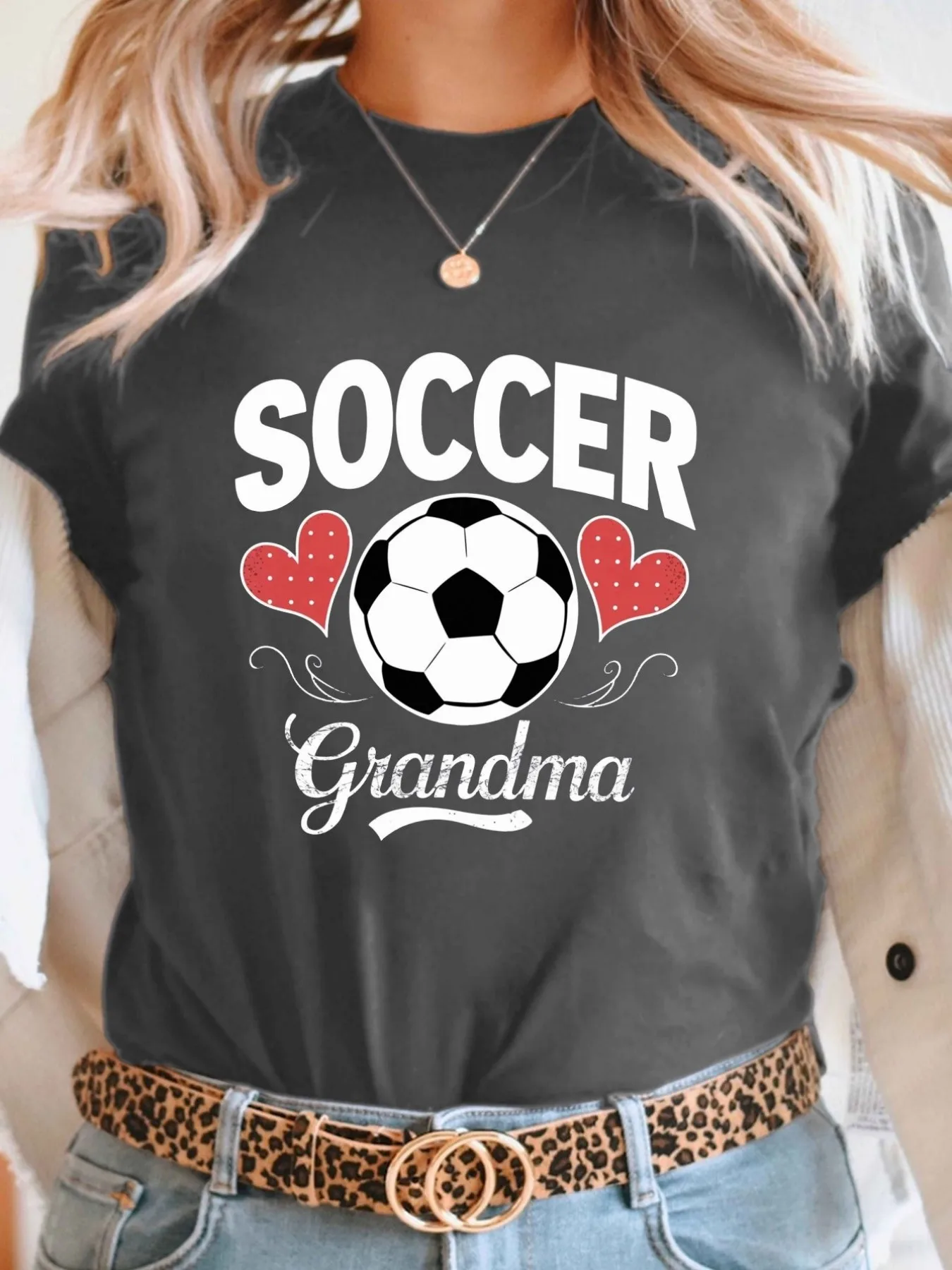 

Plus size women's short sleeve T-shirt Soccer Ball Hearts Grandma Spring and Summer Essentials summer outfits women's clothing