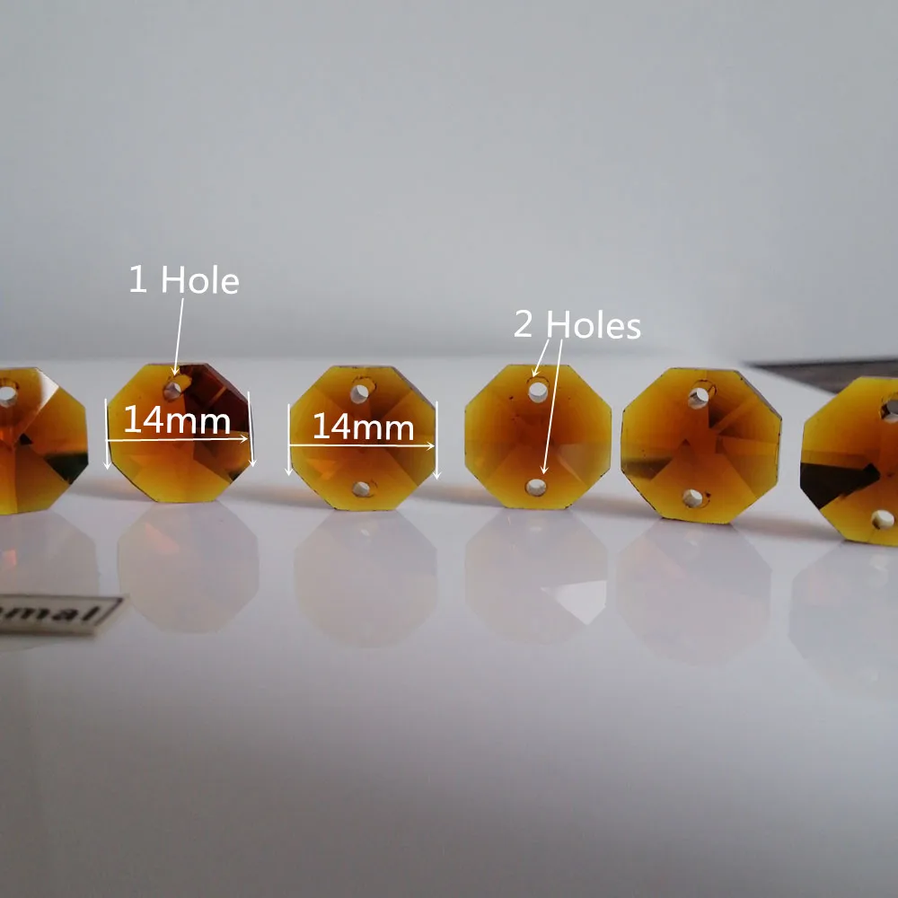 Camal 20 шт. Янтарный 14 мм 1/2 отверстия хрустальные Восьмиугольные свободные бусины призмы люстра осветительная лампа запчасти шторы свадебный Декор для дома
