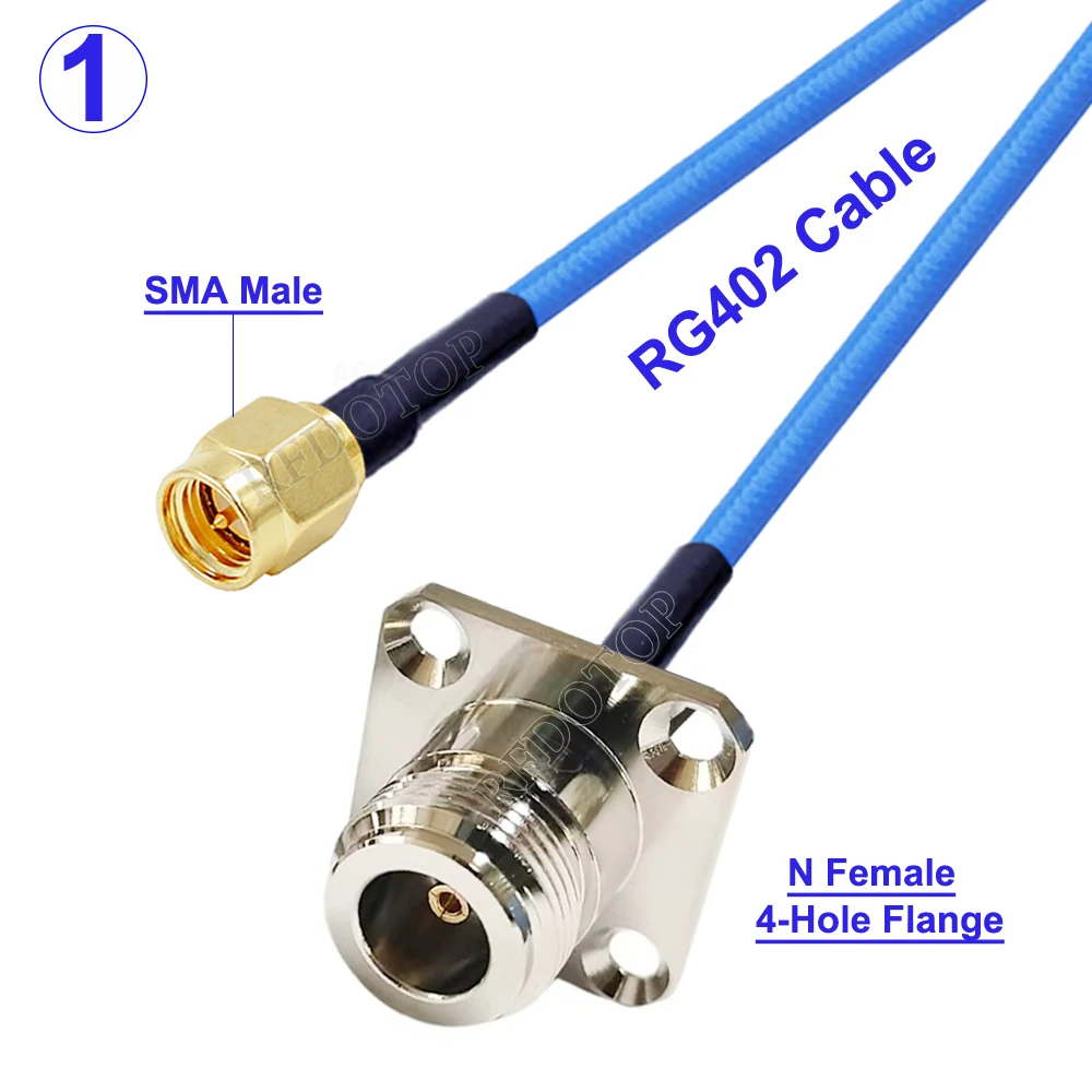1Pcs N to SMA Blue RG402 N Female Jack 4 Hole Flange to SMA Male/Female Connector RG402 0.141