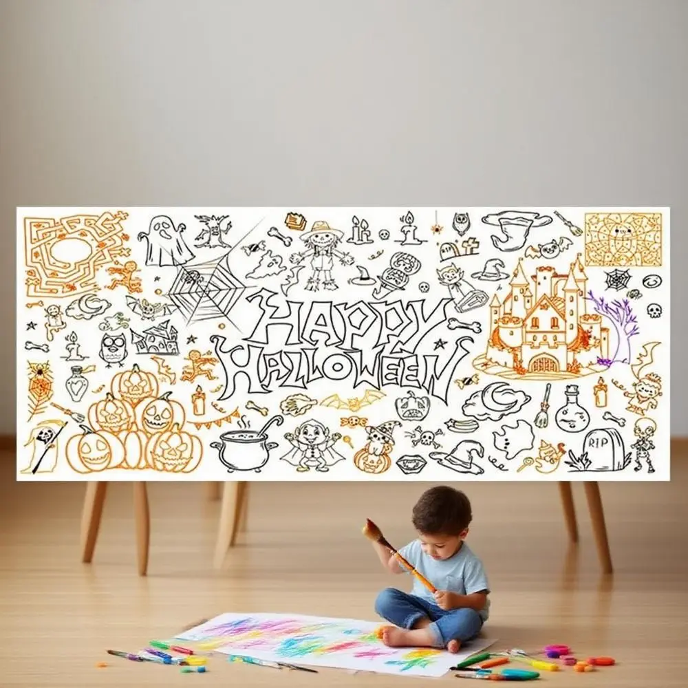

Creative Halloween Graffiti Tablecloth Cartoon Waterproof Large Coloring Posters 183x76cm Handmade Large Paper Banner