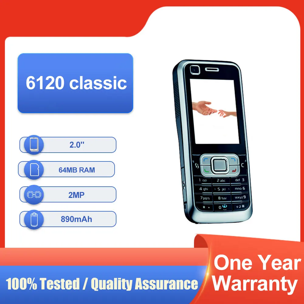 الأصلي مقفلة 6120 كلاسيكي واحد SIM بلوتوث 2.0 "890mAh مكبر الصوت شحن سريع الهاتف المحمول في حالة جيدة