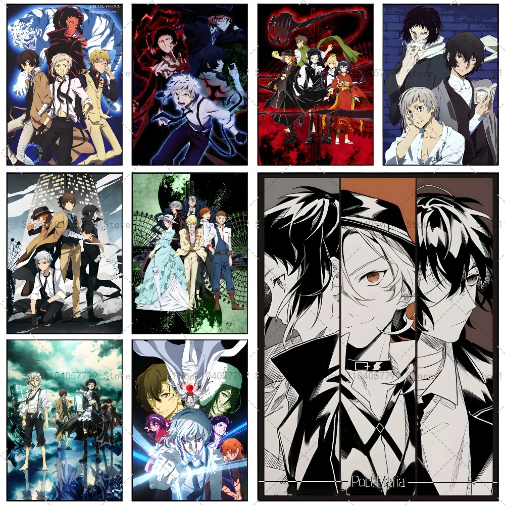 1PC Classic Japan Anime Bungou Stray Dogs Poster Self-adhesive Art Waterproof Paper Sticker Coffee House Bar Room Wall Decor