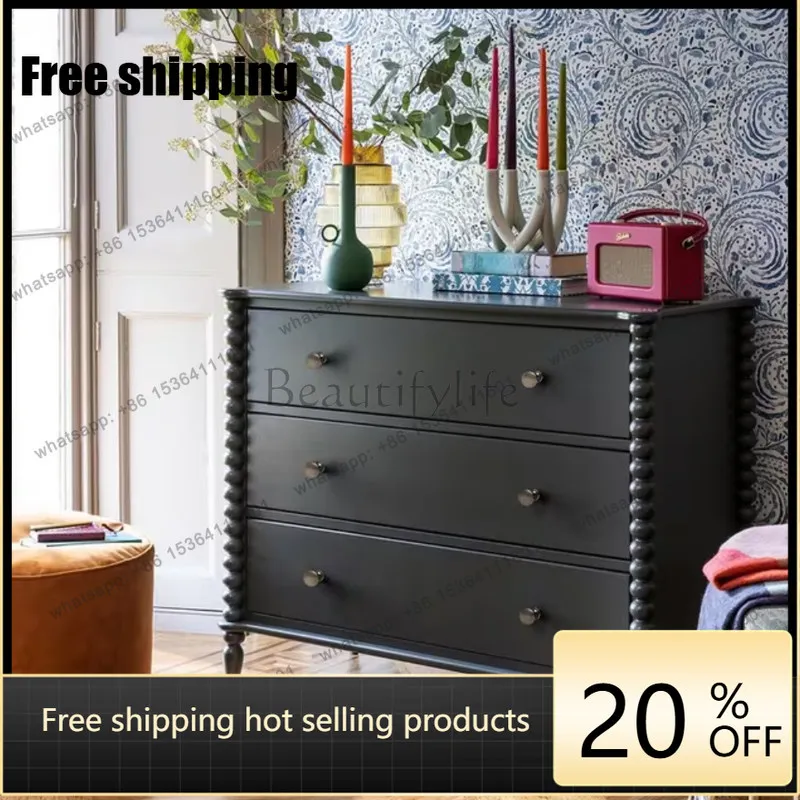 LD French retro solid wood bedroom living room storage cabinet bedside cabinet