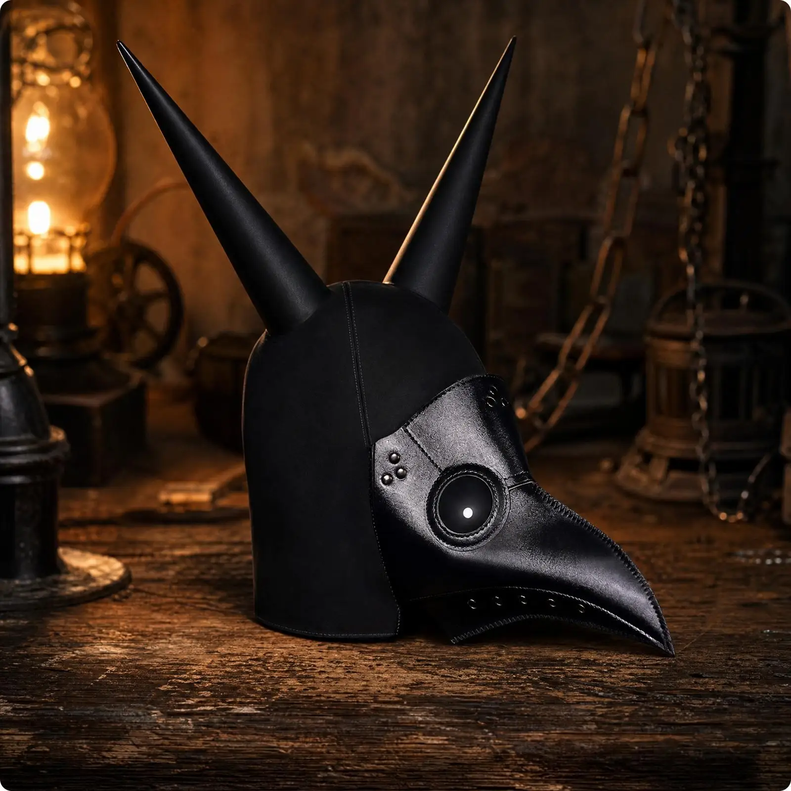 Steampunk Horned Hat Beaked PU Leather Headpiece Mask for Halloween Cosplay Gothic Costume Party Dark Fantasy Adult Themed