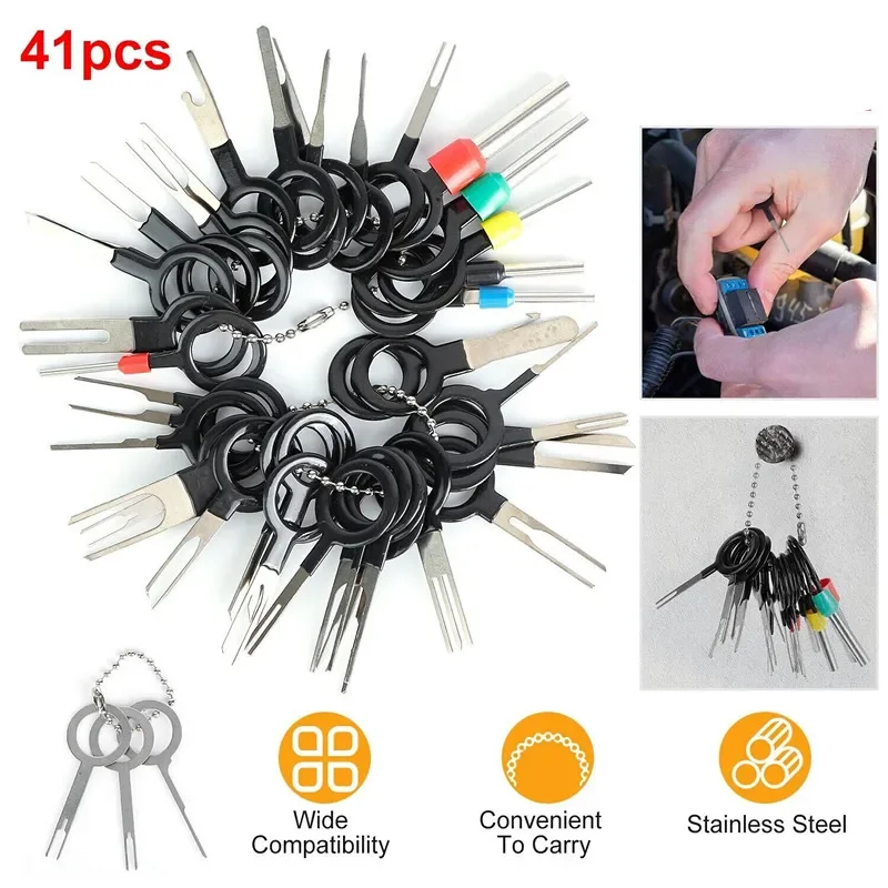 41pcs Universal Car Terminal Removal Repair Tool Wire Plug Connector Extractor Puller for Car Terminals Disassembly Hand Tools