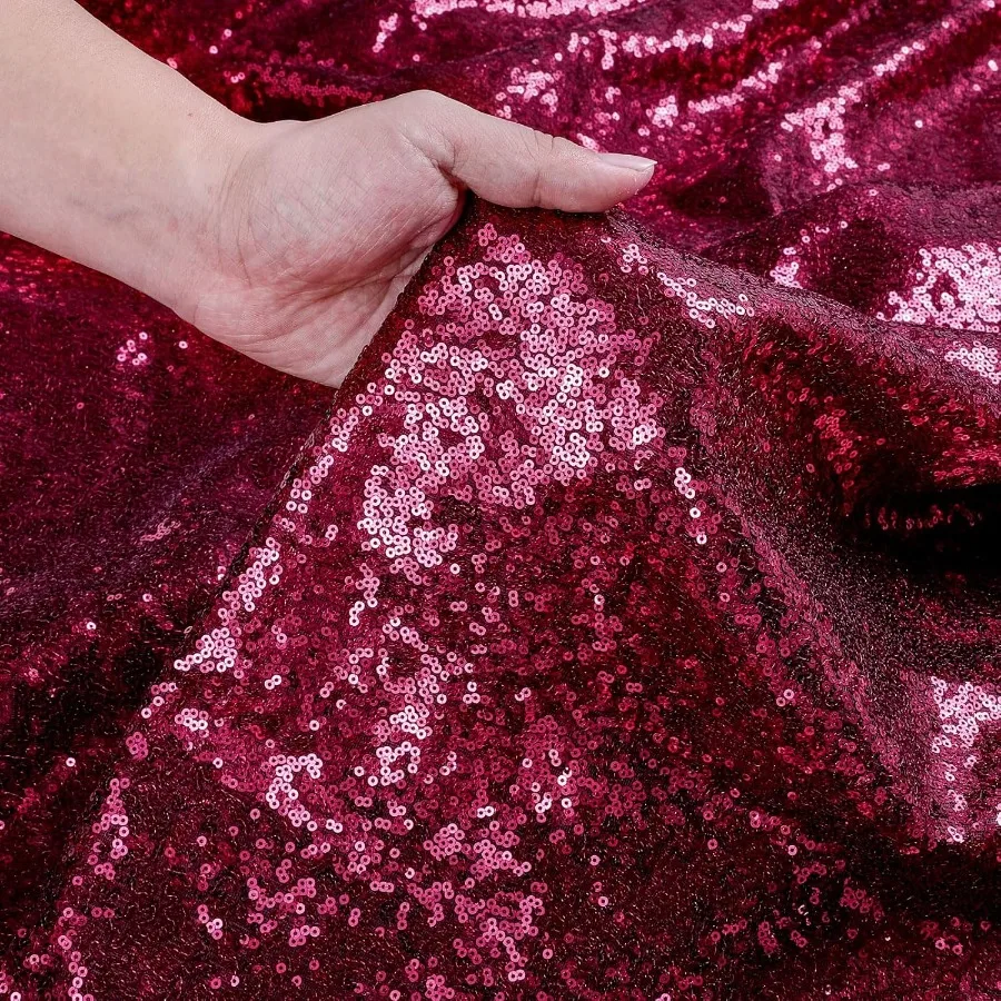 Burgundy Sequin Tablecloth for Parties: Glitter Fabric 50x50 Inches Kitchen Linen for Square Head Centerpieces Party Decoration