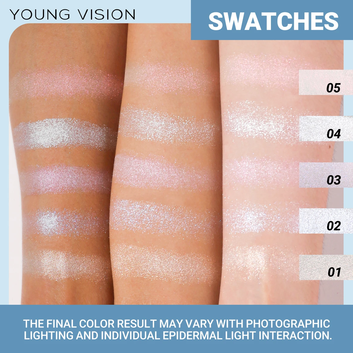 Paleta de sombras com iluminador cremoso de 5 cores - Textura de massa macia, brilho intenso e brilho, de longa duração