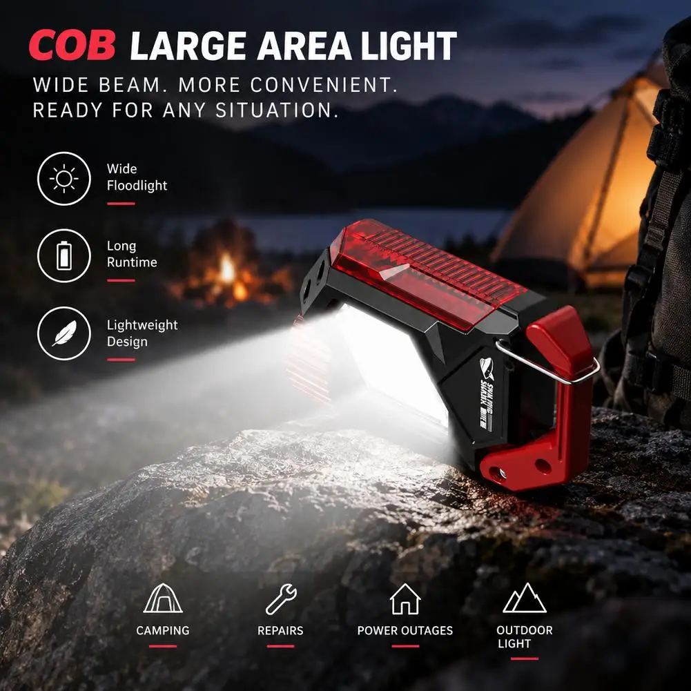 Rechargeable LED Camping Light Dual Light Source Work Flashlight Portable Hanging Hook Torch For Outdoor Hiking Emergency