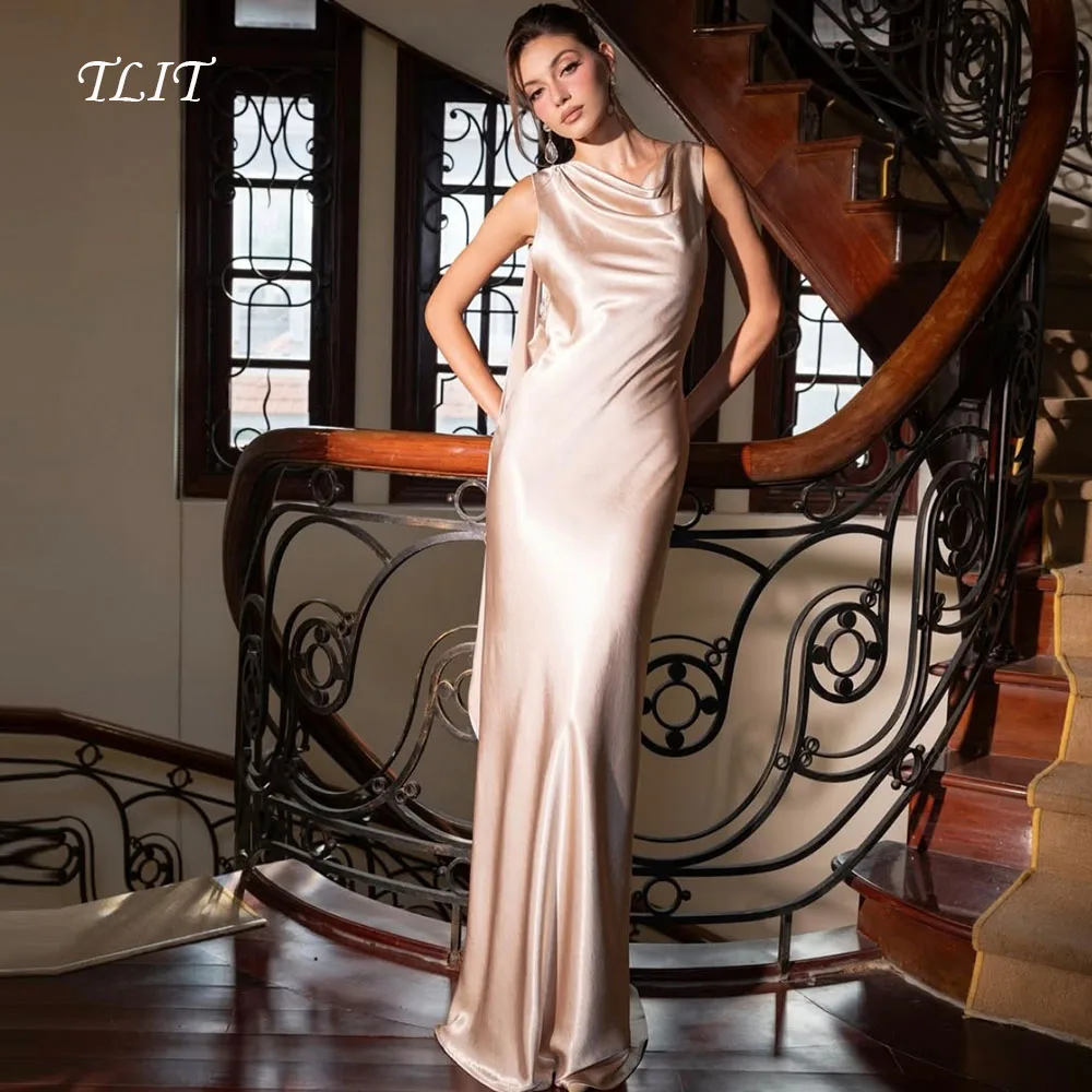 

TLIT Elegant Silk-Like Sheath Evening Dresses Strapless Prom Gowns Customized Party Dresses Customized vestidos de fiesta