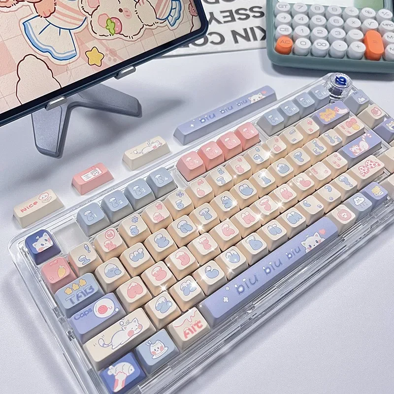 

Kitten biubiu meow keycap theme five-sided hot sublimation PBT material MDA height cute girl 75 keyboard cap