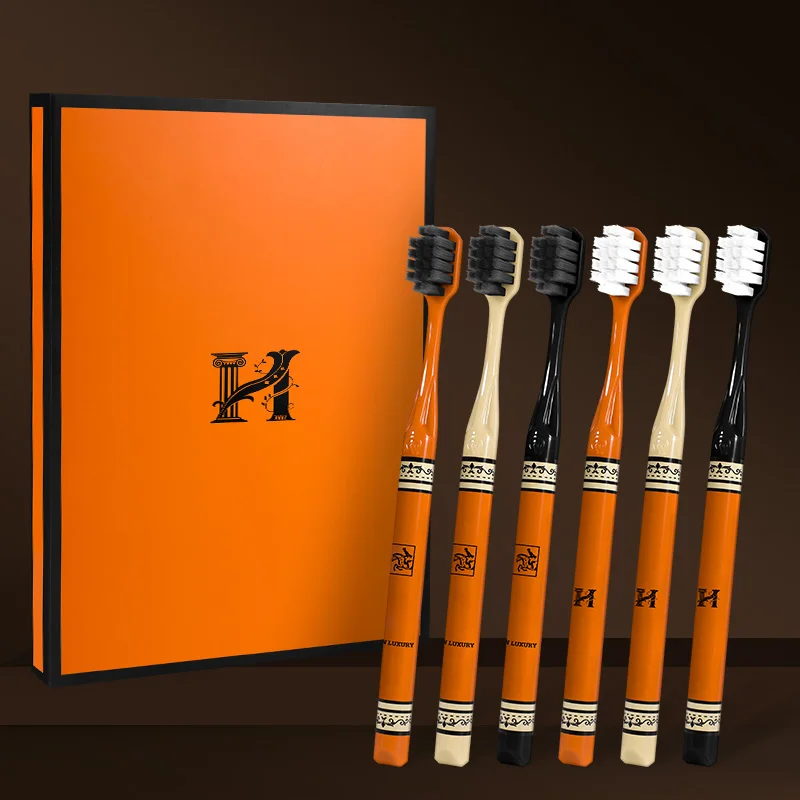 Pack of 6 high-end orange household small-head toothbrushes for adults