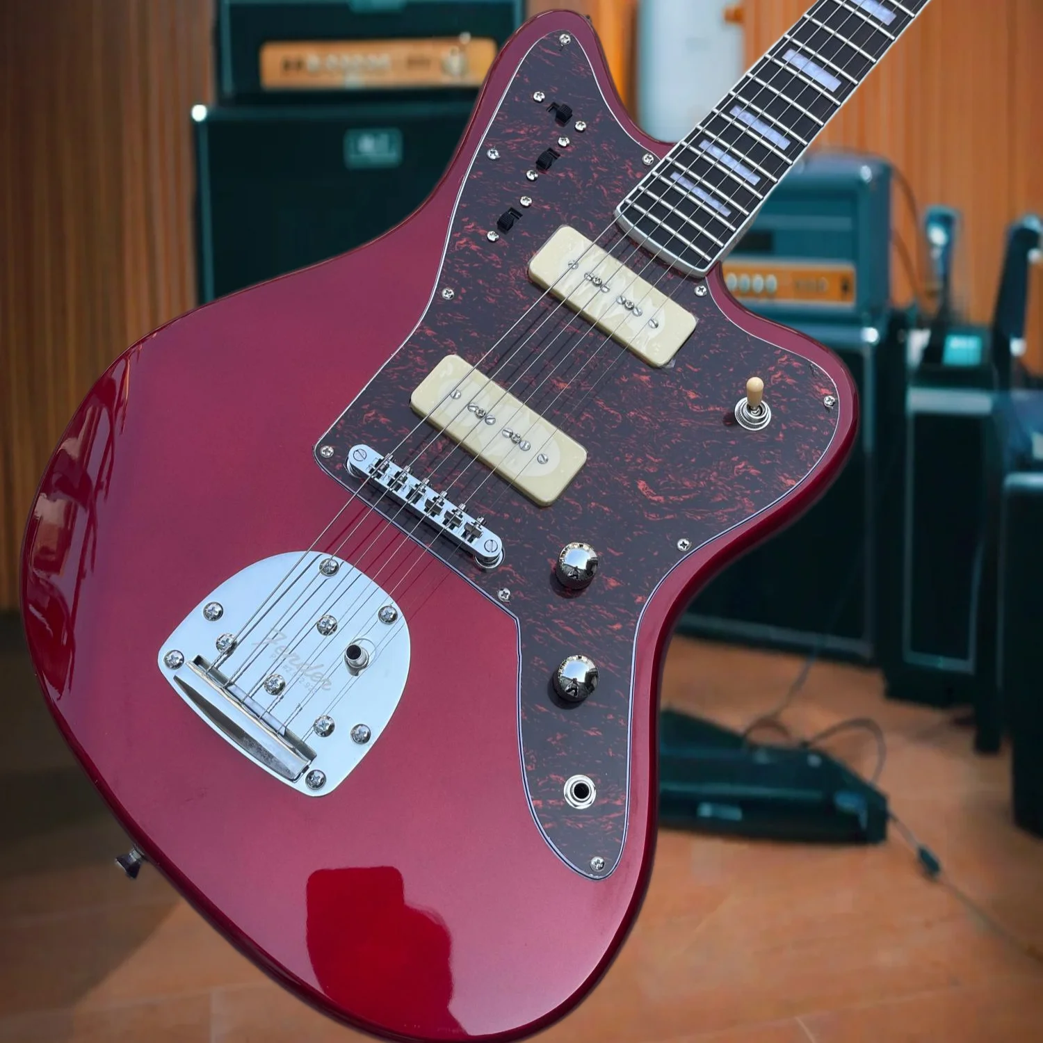 BASS Vintage Dark Red Patterned Pickguard Silver Hardware JM Electric Guitar HH Humbuckers Retro Tortoise Pickguard