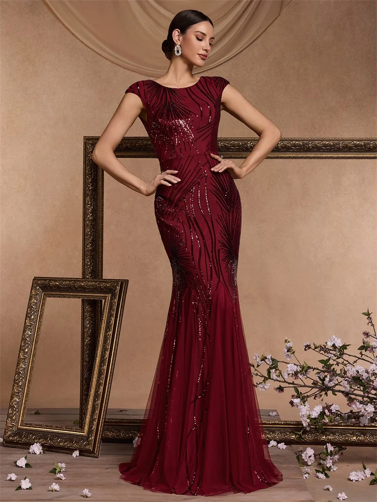 XUIBOL abito da ballo di lusso con paillettes donna 2023 elegante abito da Cocktail senza maniche aderente con sirena rossa da sera