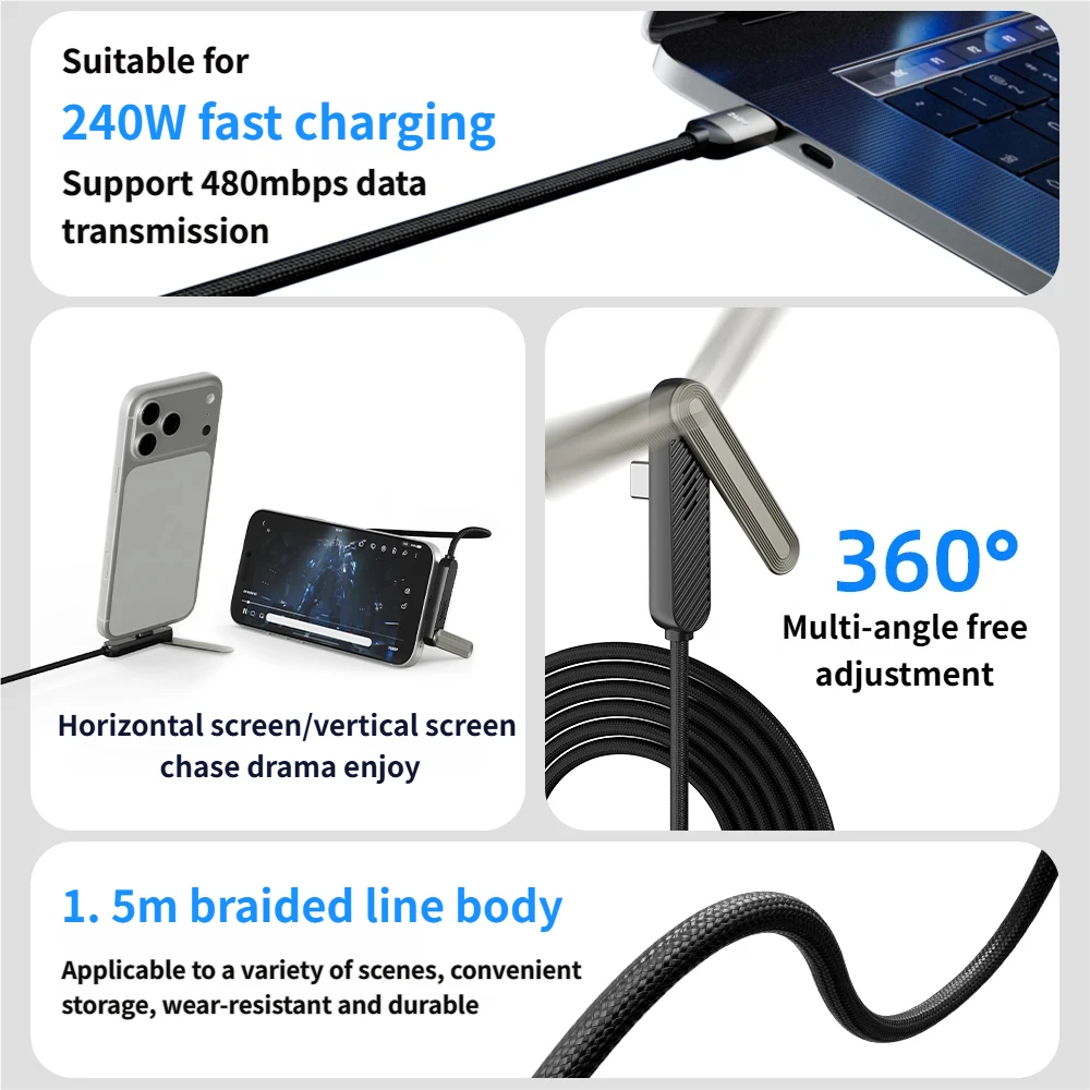 240W Fast Charging Woven Type-C Data Cable Holder Compatible with Huawei Honor Apple Xiaomi OPPO