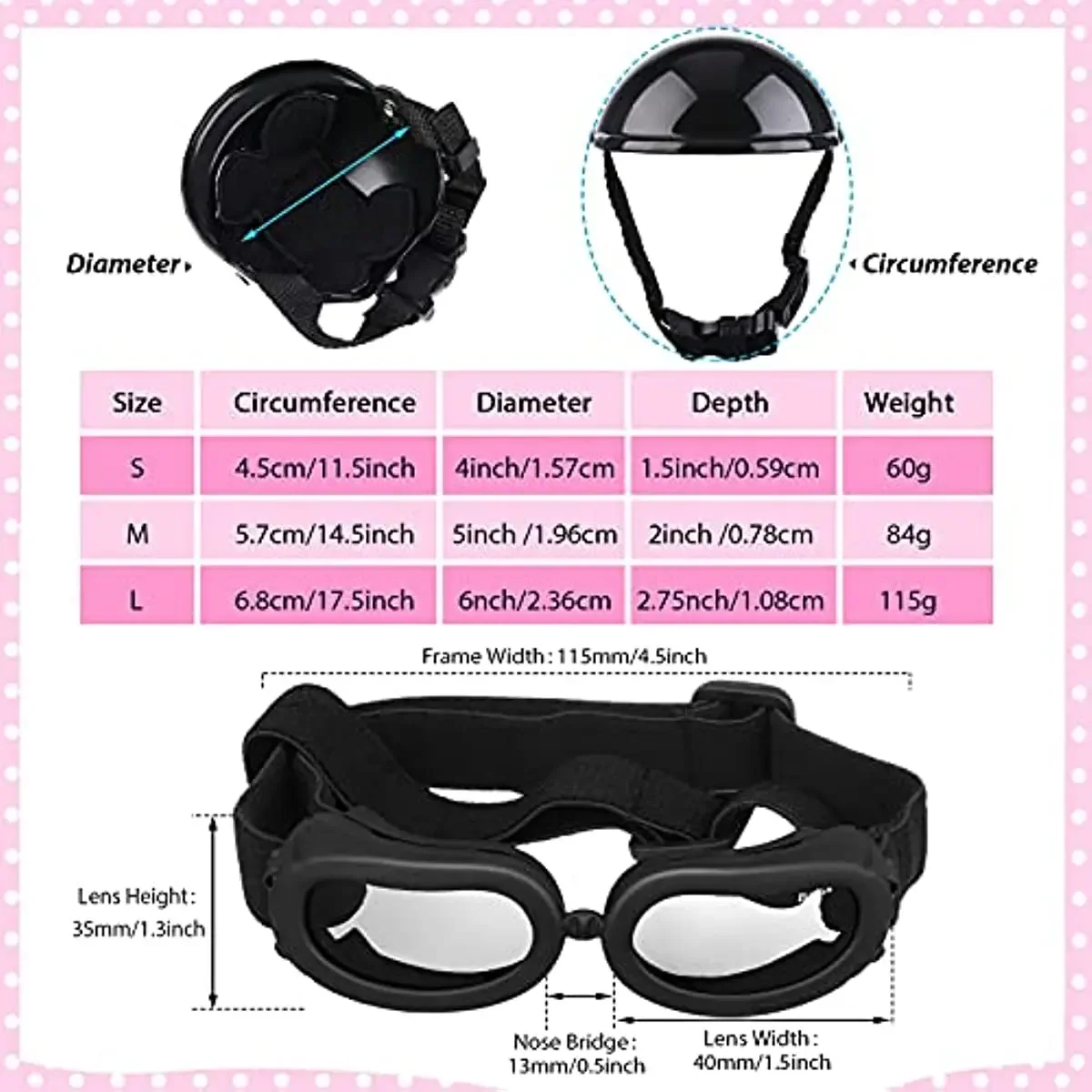 ATUBAN conjunto de casco y gafas para mascotas, casco de motocicleta, gafas de sol para perros, gorra de seguridad para mascotas y gafas adorables