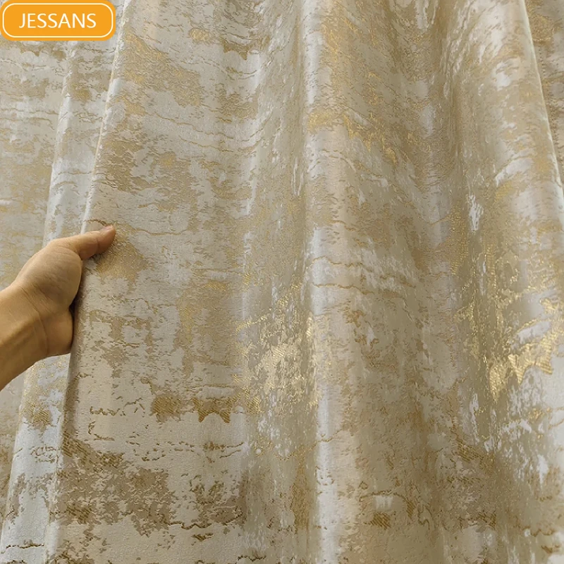 Marble Gilding Jacquard Pearl Lace Curtains for Living Room Bedroom French Window Balcony Customized Finished Study Partition