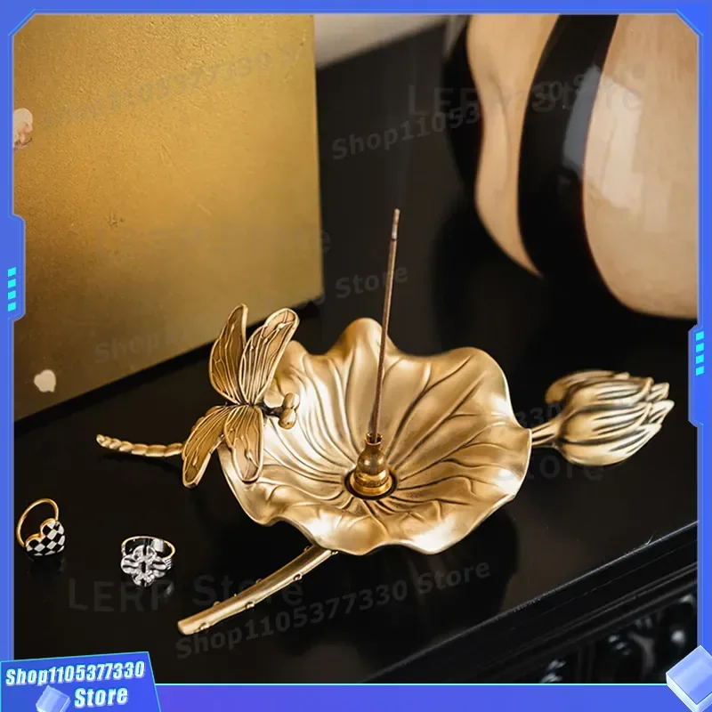 Luxury Brass Wire Incense Burner Lotus Pond Moonlight Design Desktop Decoration for Living Room Entrance Tea Table Ornament
