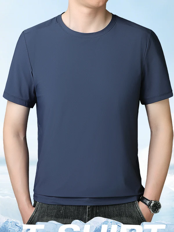 

Ice Silk ort Sve T-irt round Ne Casual Loose Fit Breathable Qui Dry Summer 2025 Men's Faion Versatile f Sve