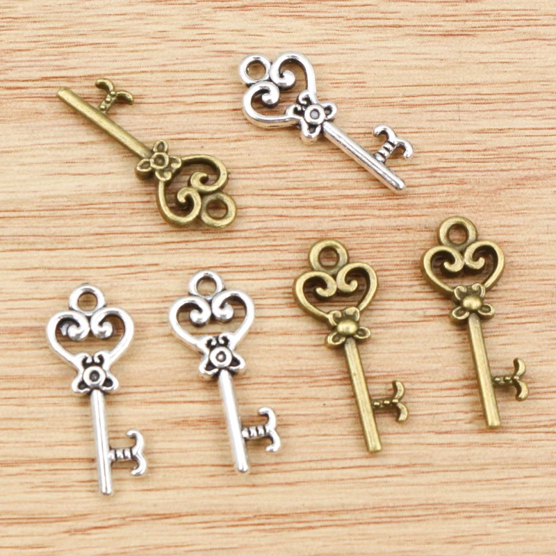 15pcs 21x9mm Charms vintage skeleton key Antique Making pendant fit,Vintage Tibetan Silver Plated Bronze,DIY bracelet necklace