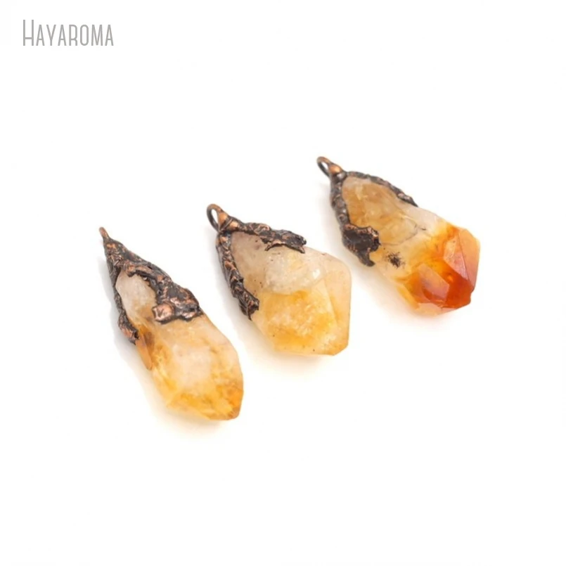 

10Pcs Antique Bronze Color Citrines Crystal Soldered Free Form Point Vintage Handmade Raw Ore Jewelry Pendant PM50693