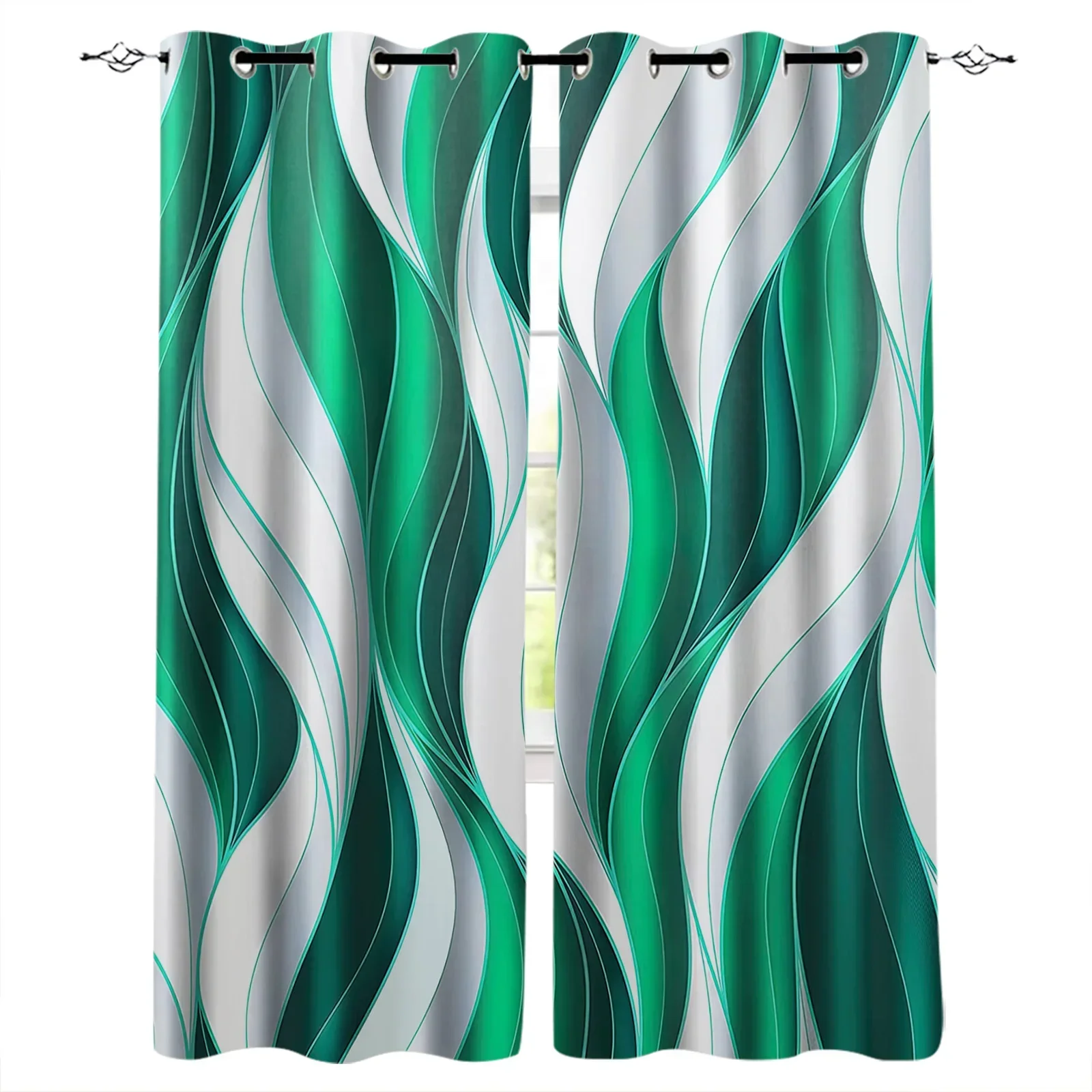 Abstract Gradient Line Color Block Twisted Green Curtains for Living Room Kids Bedroom Window Curtain Hall Drape Long Cortinas