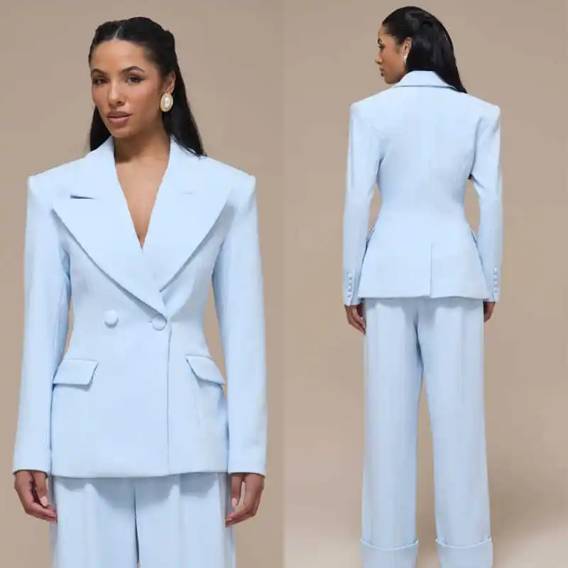 Spring Autumn Women Suits 2 Piece Blazer Pants Double Breasted Formal Occasion Lady Business Office Customized