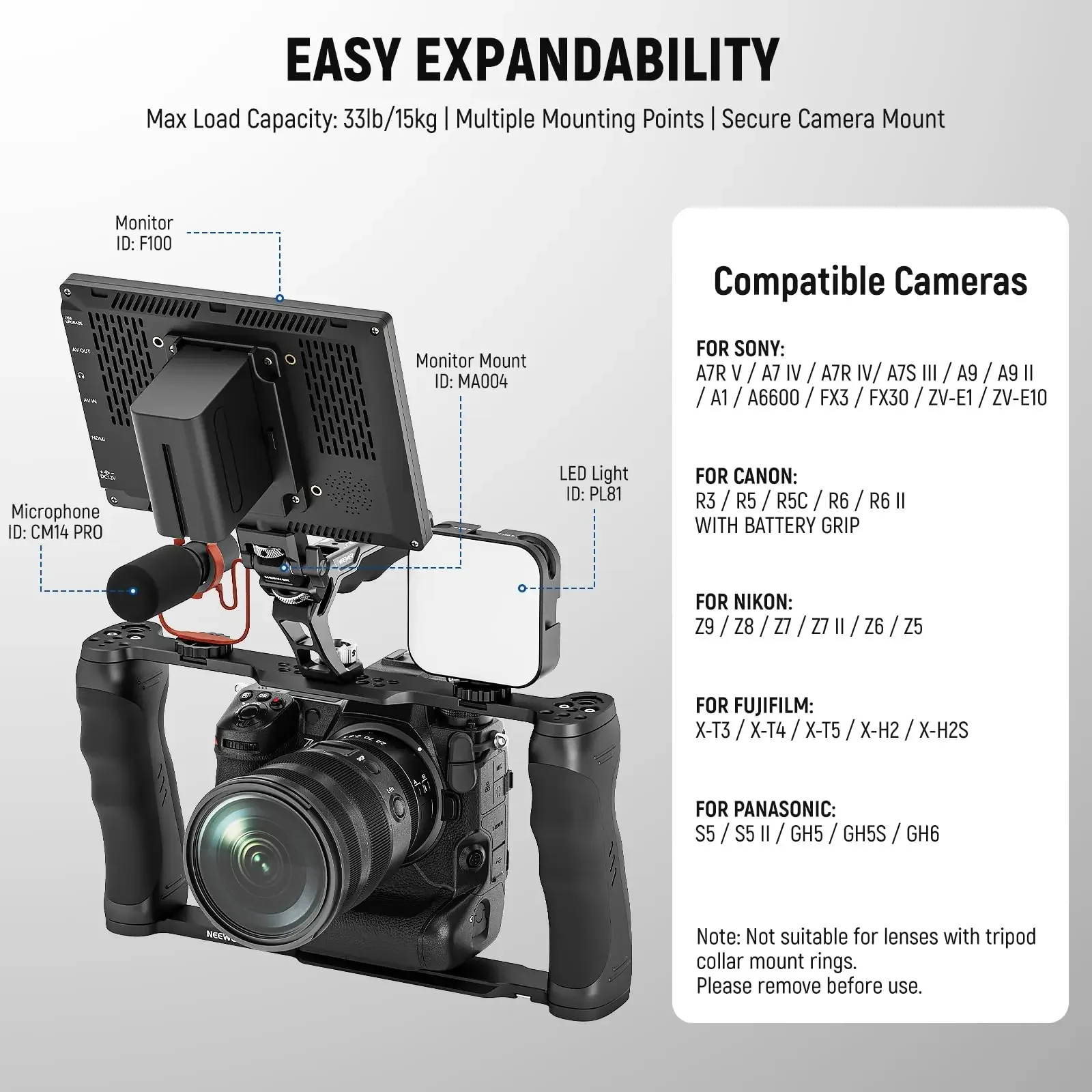 Universal Camera Cage & Top Handle with 3/8