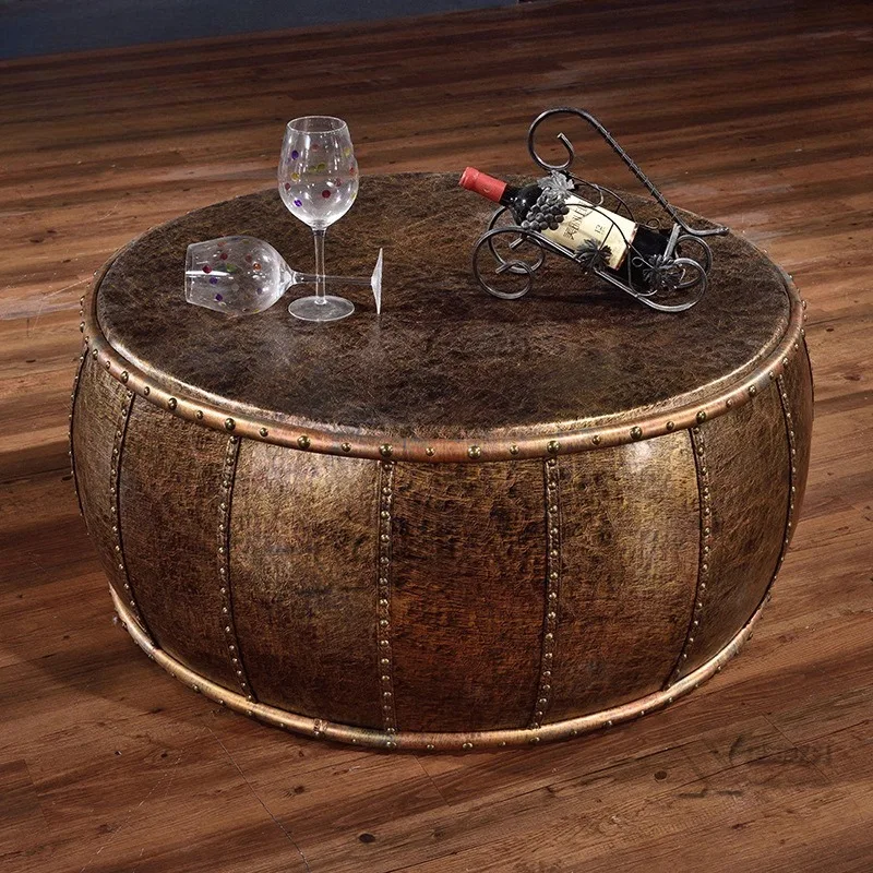 Leather art round coffee table coffee shop bar clothing shop