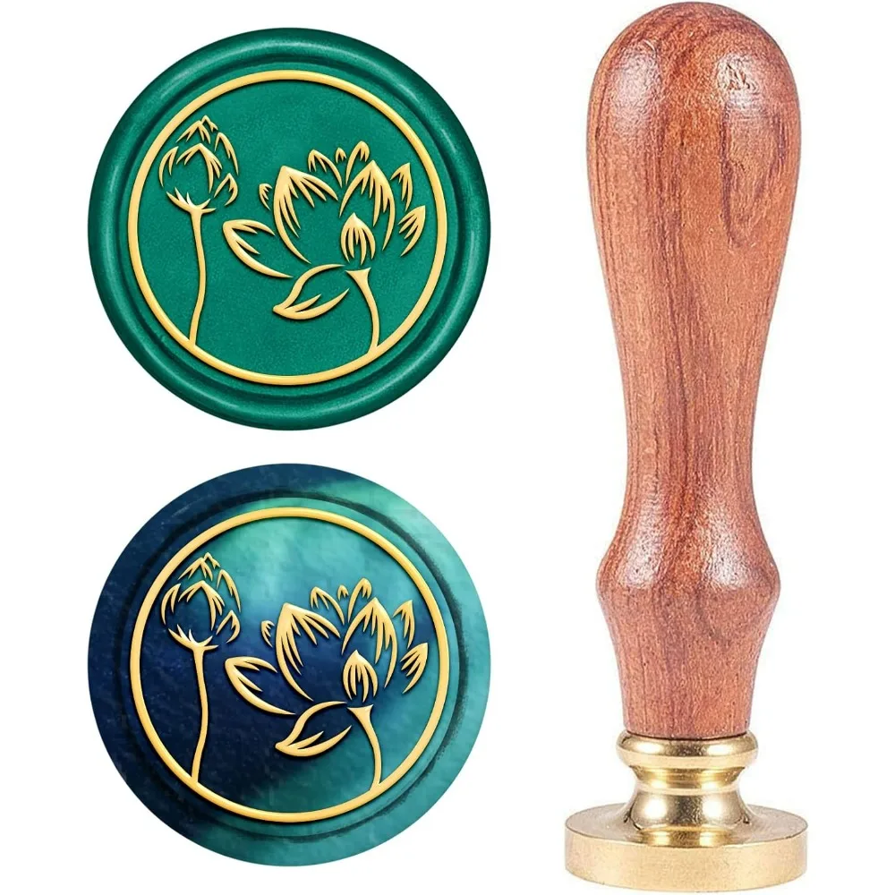 Wax Seal Stamp Lotus Vintage Sealing Wax Stamps Flower 25mm Removable Brass Head Sealing Stamp with Wooden Handle for