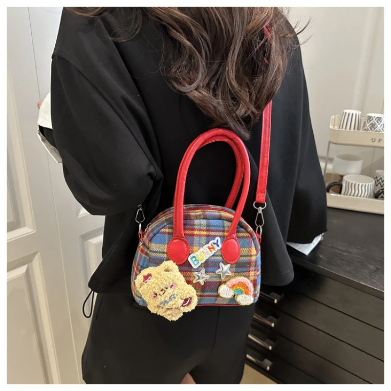 Bolso de mano para mujer, Maillard Retro Plaid, color dopamina, bolso de hombro pequeño y exquisito, monedero para cosméticos, estilo informal coreano