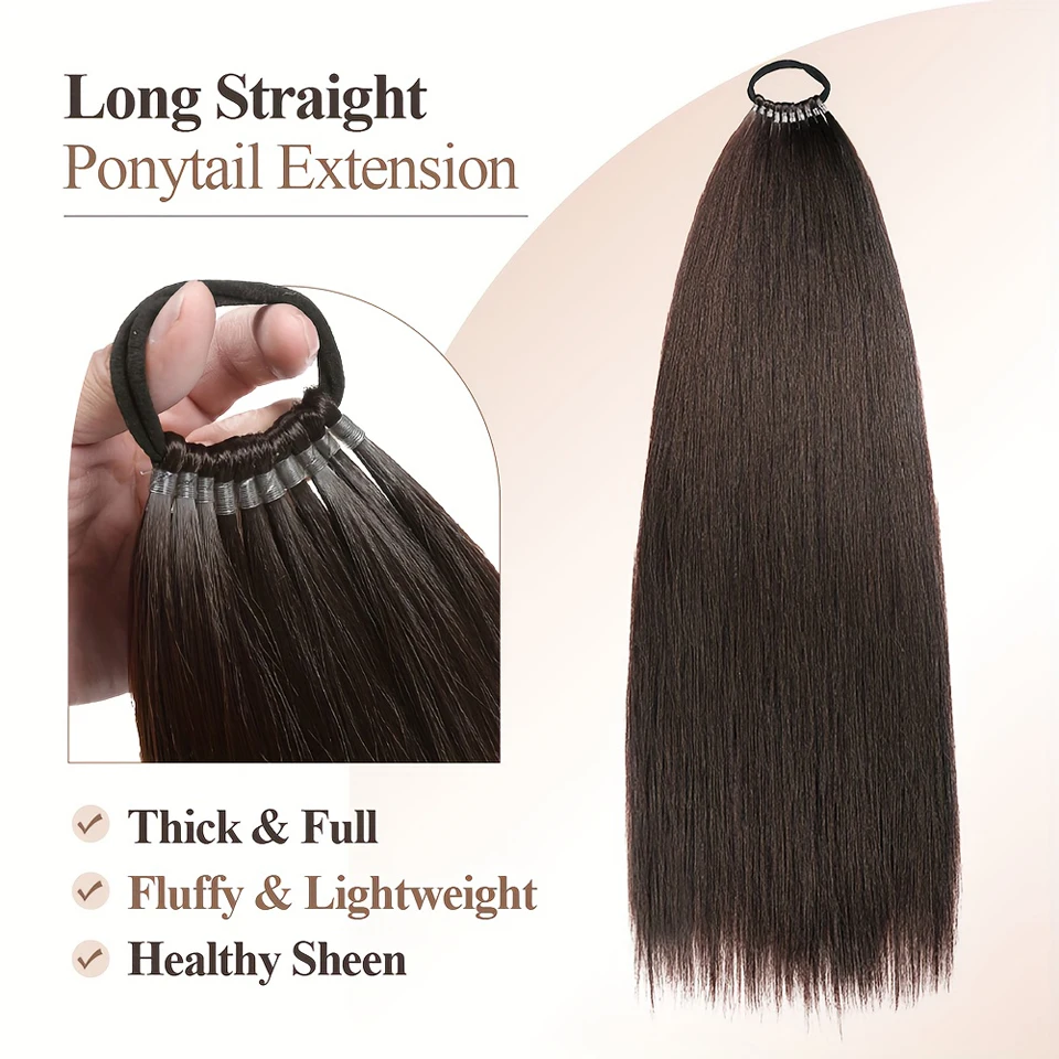 Wig ponytail long straight hair rubber band style wrapped and tied hair synthetic ponytail made of synthetic fibers ﻿
