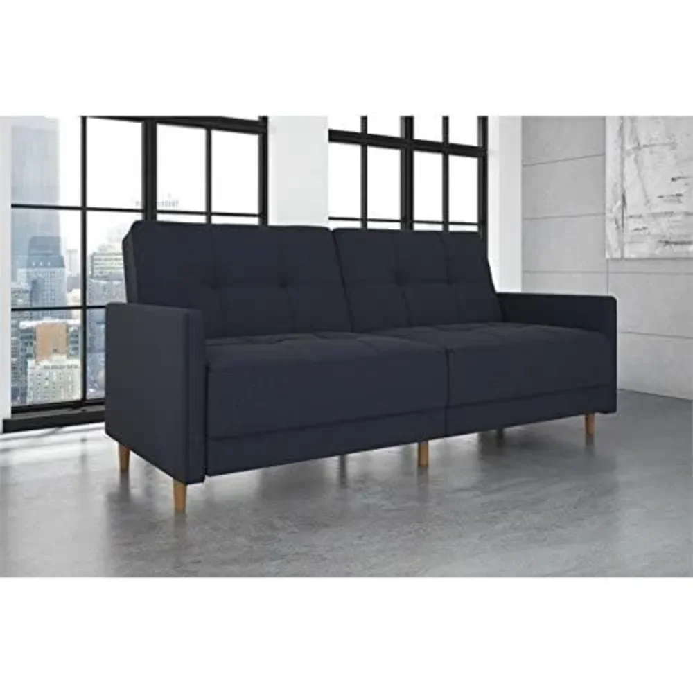 

Sofa Bed Sofa with Mid-century Modern Design - Navy Blue Linen Sofa Bed