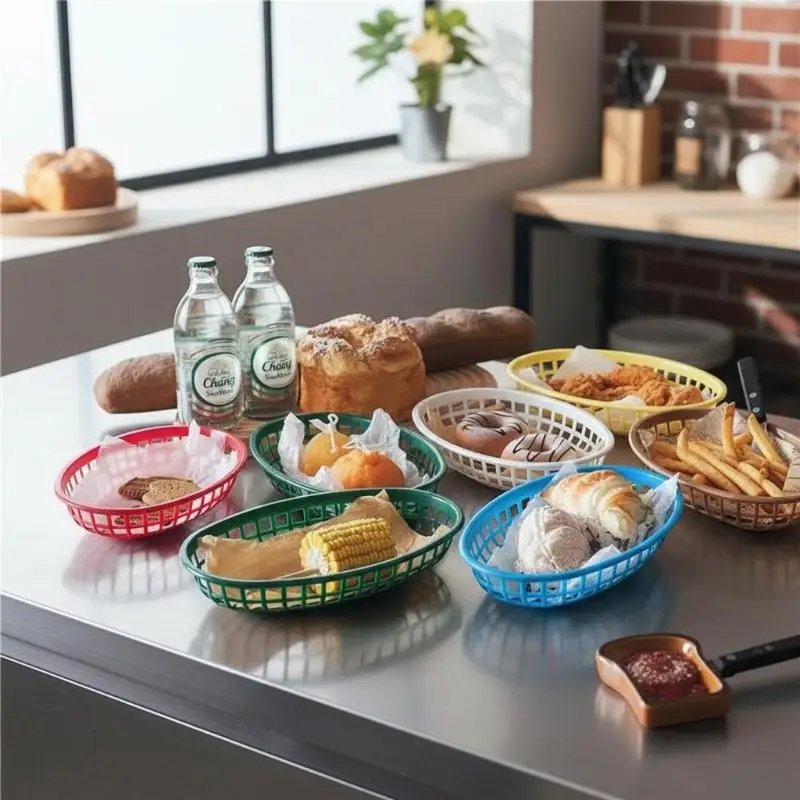 10Pcs Plastic Food Serving Trays Oval Stackable Fast Food Platters for Nachos Wings Wedding Buffet Catering