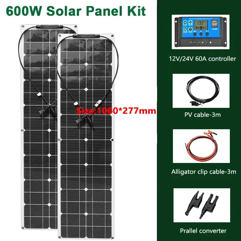 600W 300W Flexibele Zonnepaneel Kit 12V Batterijlader Monokristallijne Mobiele Zonnestelsel Voor Outdoor Camping jacht Auto RV Boot