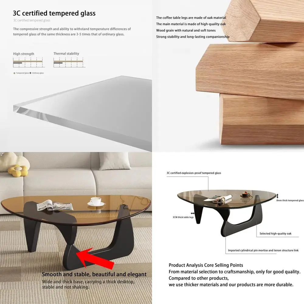 

Industrial-Style Round Glass Coffee Table, 32.68 Diameter x 15.75 High, for Living Room or Office (Black-Brown)