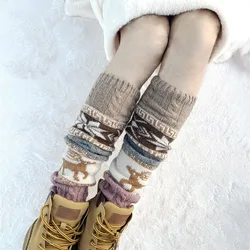 Autumn and Winter Twist Snowflake Deer, Christmas Socks, Knitted Knee Pads, Wool Stacking Socks, Leg Warmers Thigh High Socks