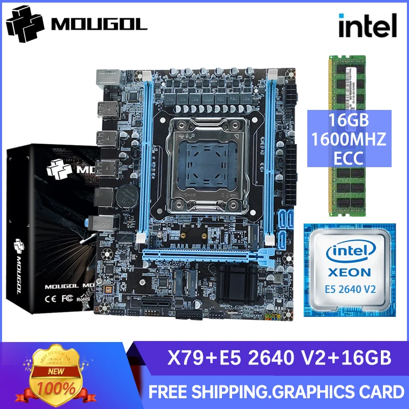 MOUGOL X79 마더보드, 인텔 제온 E5 2640 V2 CPU 키트, 듀얼 채널 DDR3 ECC RAM, 1600MHz USB3.0 SATA2 컴퓨터 콤보, 신제품 